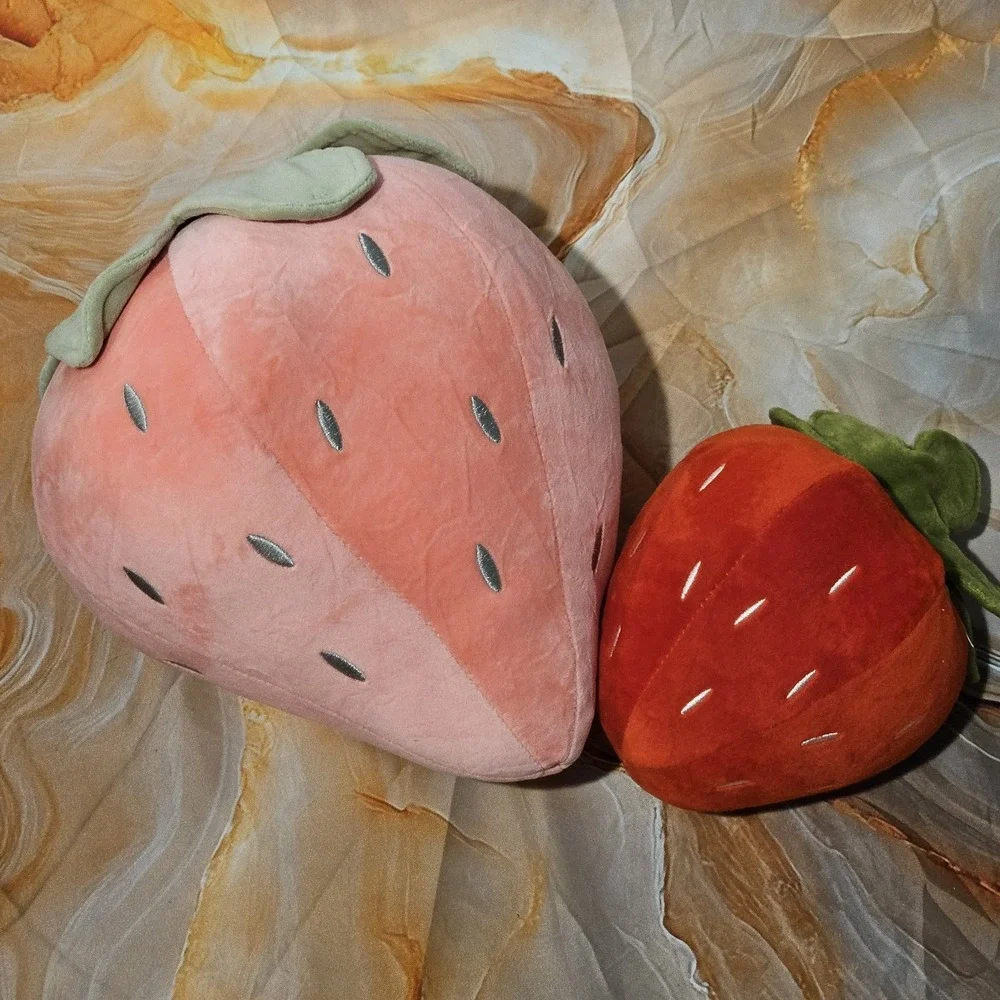 Strawberry Plush Lot of 2 Large Pink Red Fruit Stuffed Toys Kawaii Decor